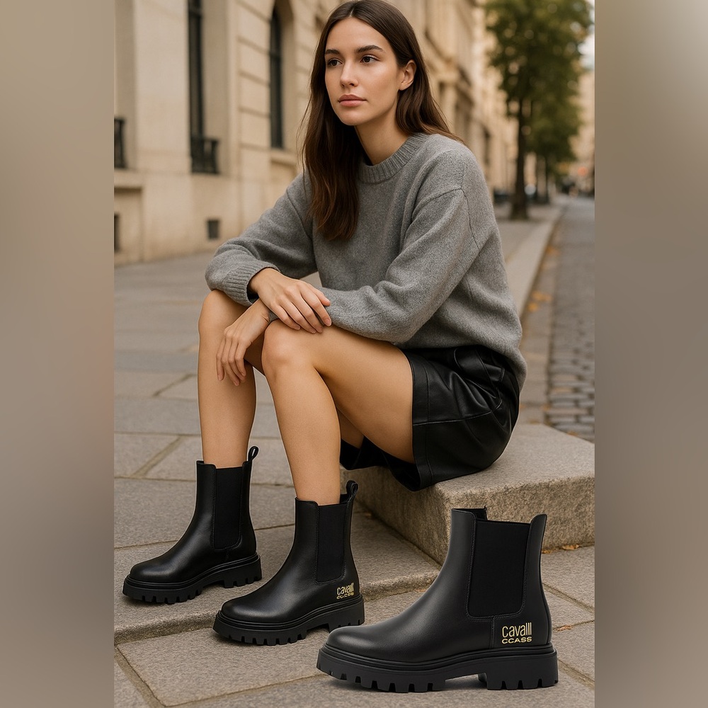 Roberto Cavalli class Lug Platform Chelsea Boot (Women) size 36 US size 6